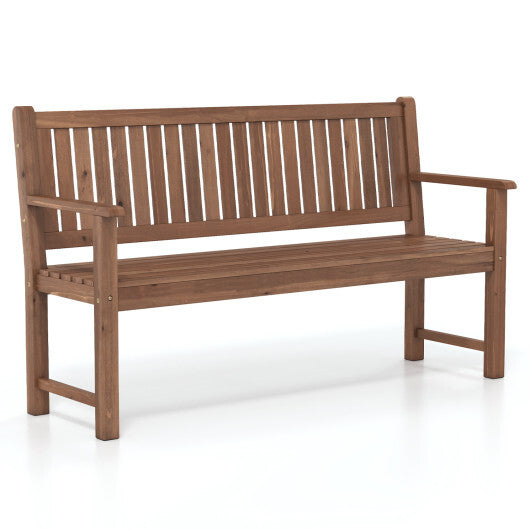 Brown 3-seater outdoor wooden garden bench with backrest, 59 inches long, from American Smart for outdoor patio seating.