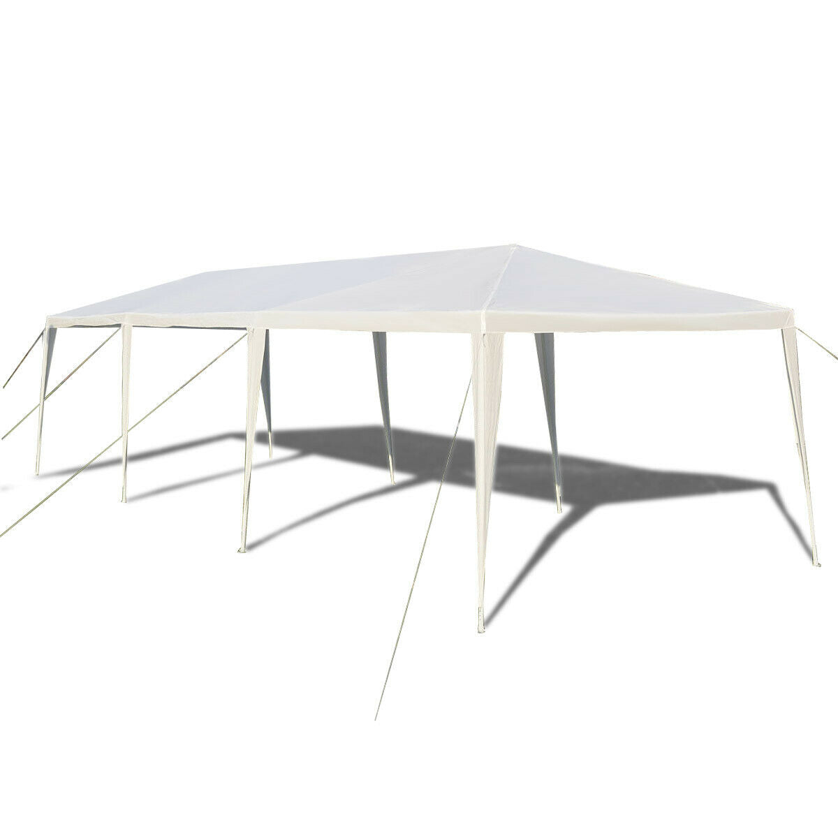 White 10x30 feet outdoor gazebo canopy tent with connection stakes and wind ropes by American Smart WB, ideal for outdoor shade.