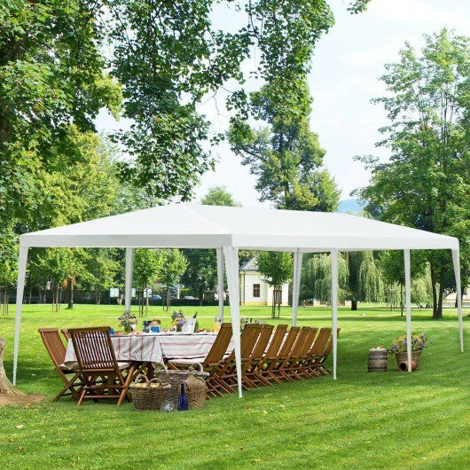 White outdoor gazebo canopy tent with connection stakes and wind ropes, 10 x 30 feet, by American Smart WB.