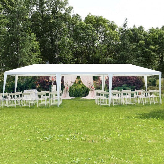 White 10 x 30 feet American Smart outdoor gazebo canopy tent with connection stakes and wind ropes, suitable for outdoor shade.