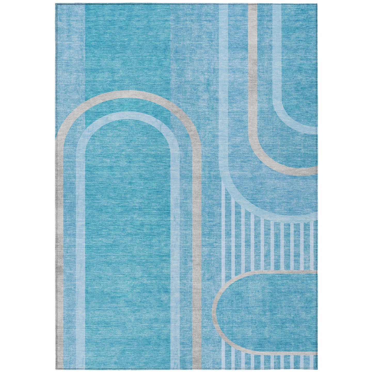 American Smart teal abstract outdoor area rug, 10x14 feet, washable indoor-outdoor rug with modern design and vibrant colors.