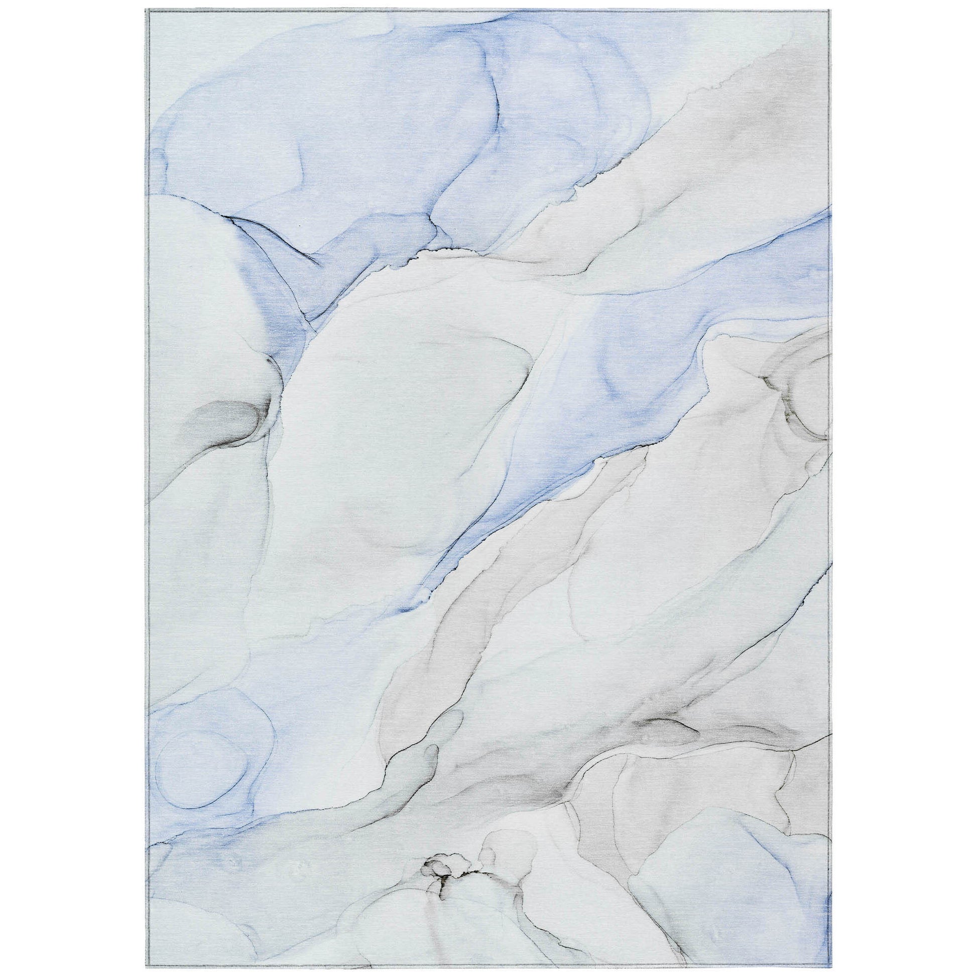 American Smart 3x5 foot ivory, blue, and gray abstract washable outdoor area rug with non-skid backing, suitable for indoor and outdoor use.
