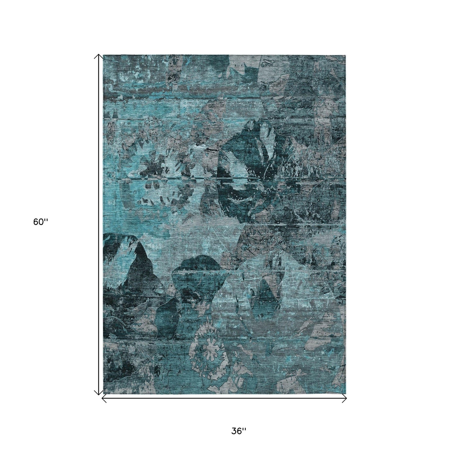 American Smart outdoor rug featuring teal and gray floral design, washable and non-slip, 3' x 5' indoor outdoor area rug