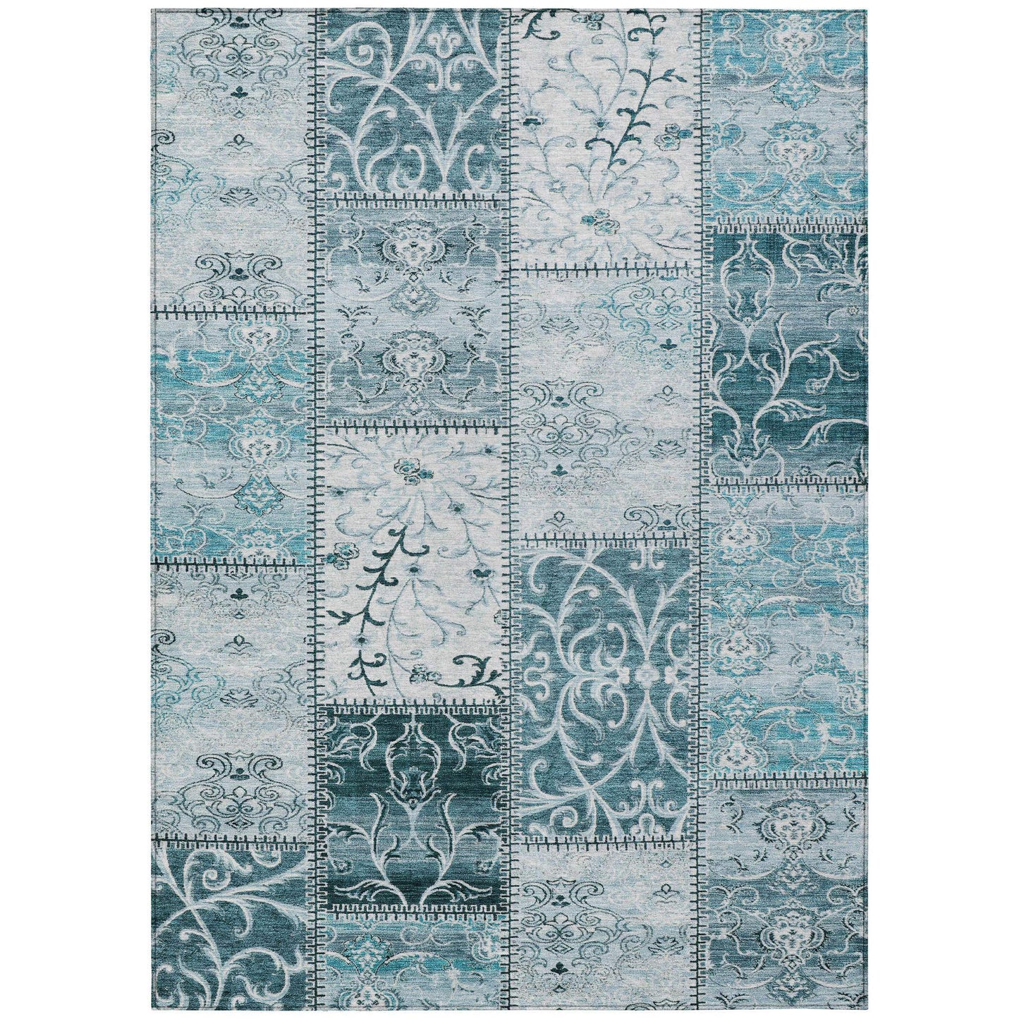 American Smart teal patchwork outdoor area rug, 3x5 feet, washable, non-skid indoor/outdoor rug with vibrant patchwork design