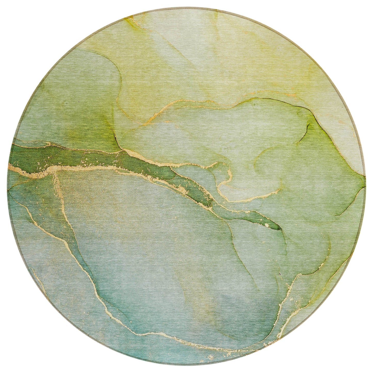 8' Round Green Round Abstract Washable Non Skid Indoor Outdoor Area Rug - American Smart