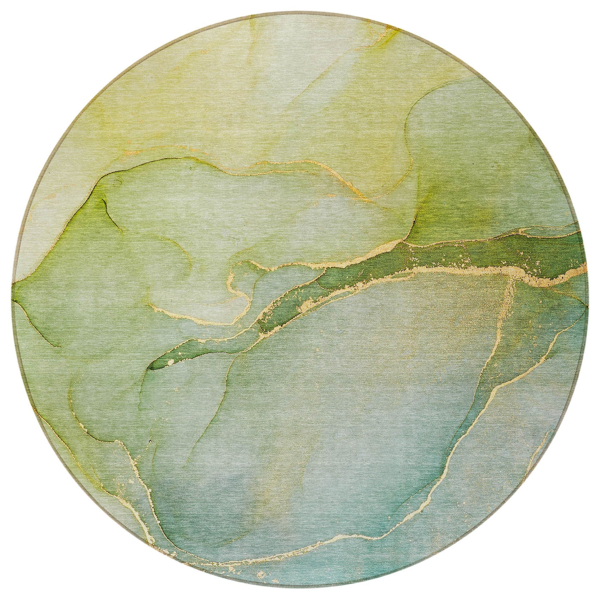 8' Round Green Round Abstract Washable Non Skid Indoor Outdoor Area Rug - American Smart