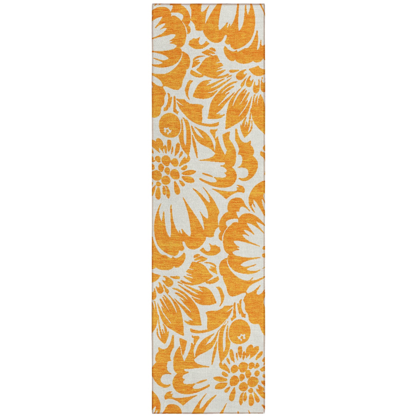 8' Runner Orange and White Floral Washable Non Skid Indoor Outdoor Runner Rug - American Smart