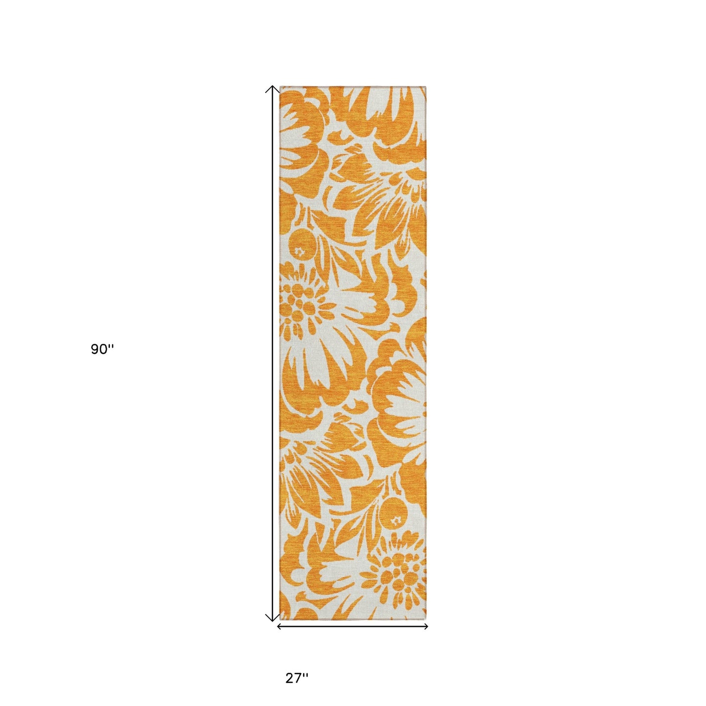 8' Runner Orange and White Floral Washable Non Skid Indoor Outdoor Runner Rug - American Smart