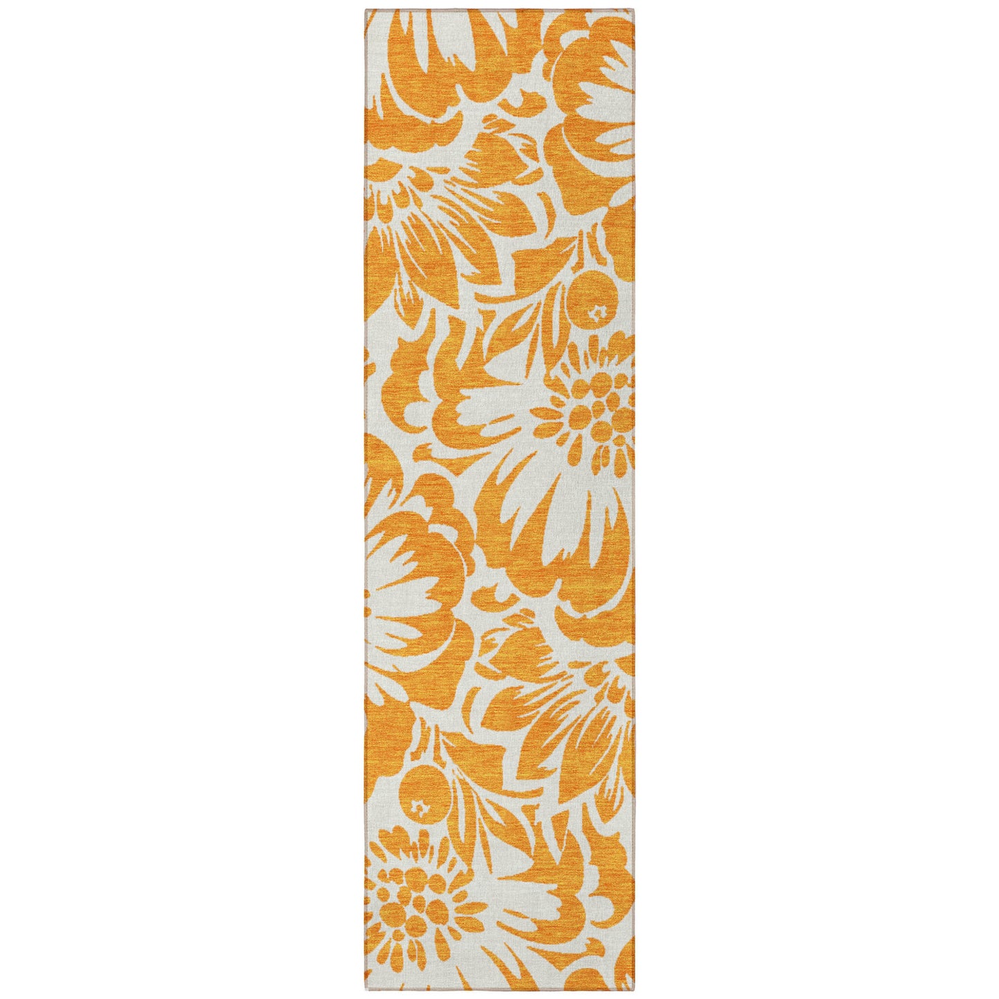 8' Runner Orange and White Floral Washable Non Skid Indoor Outdoor Runner Rug - American Smart