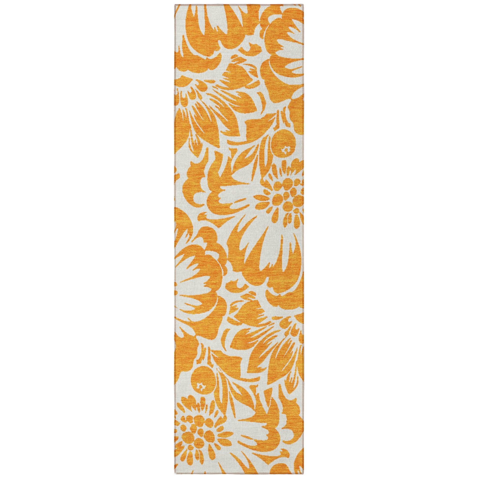 8' Runner Orange and White Floral Washable Non Skid Indoor Outdoor Runner Rug - American Smart