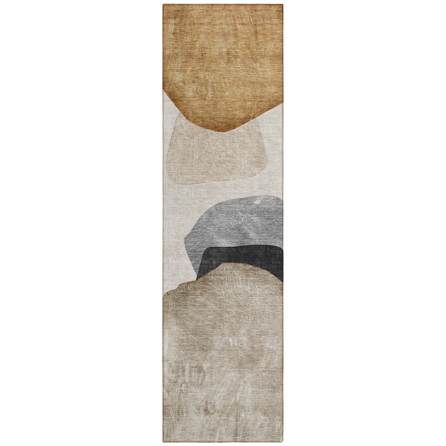 8' Runner Tan Brown and Gray Abstract Washable Non Skid Indoor Outdoor Runner Rug - American Smart