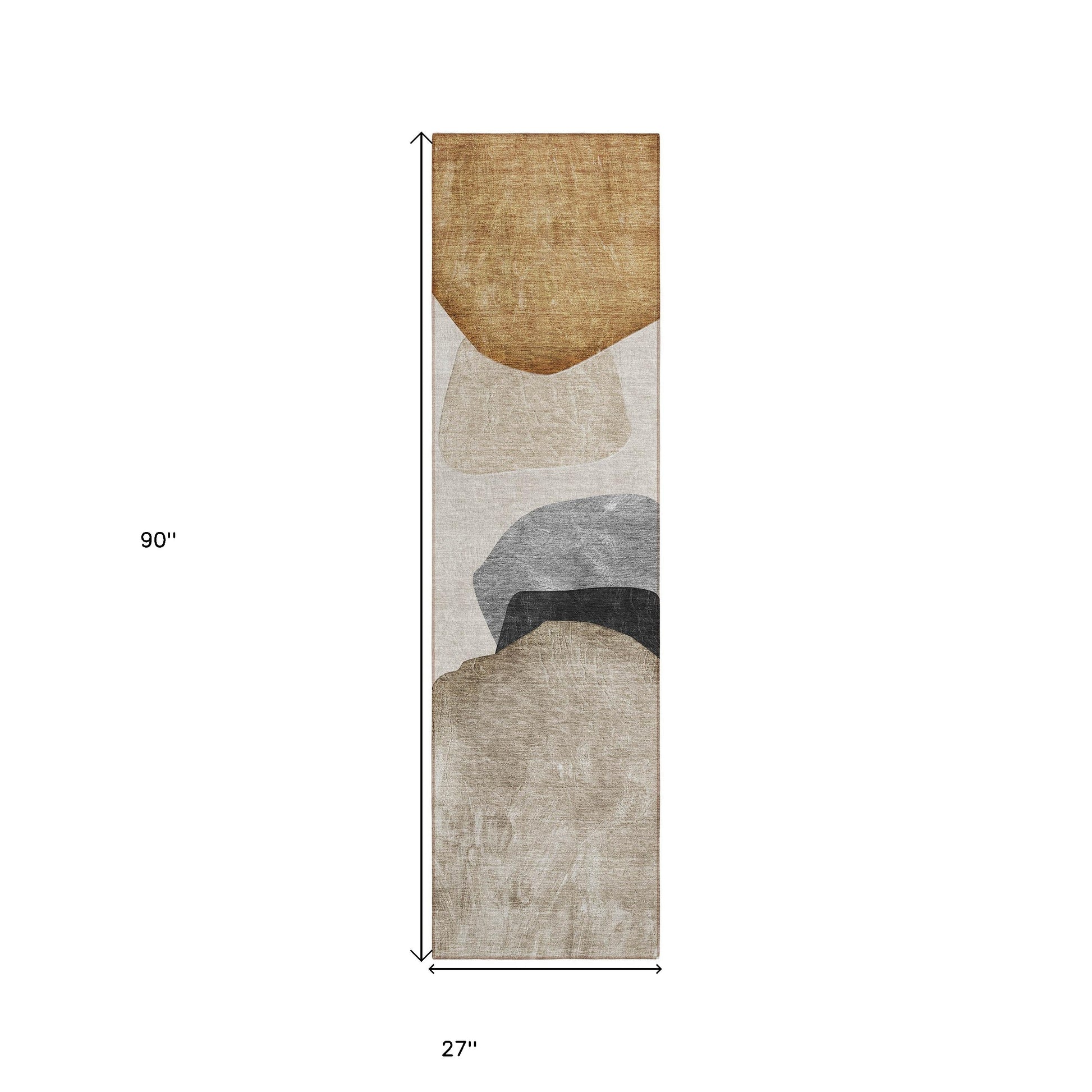 8' Runner Tan Brown and Gray Abstract Washable Non Skid Indoor Outdoor Runner Rug - American Smart