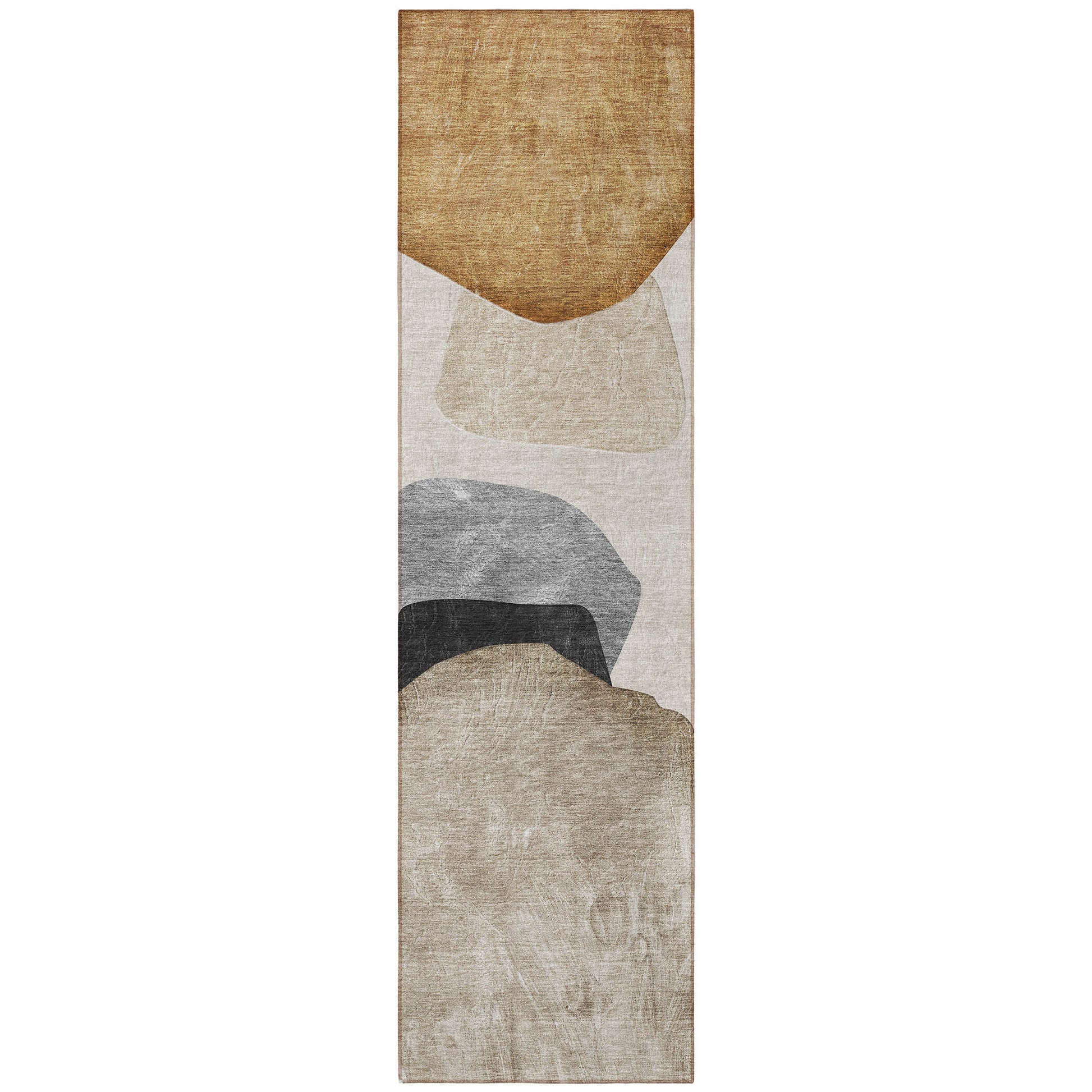 8' Runner Tan Brown and Gray Abstract Washable Non Skid Indoor Outdoor Runner Rug - American Smart