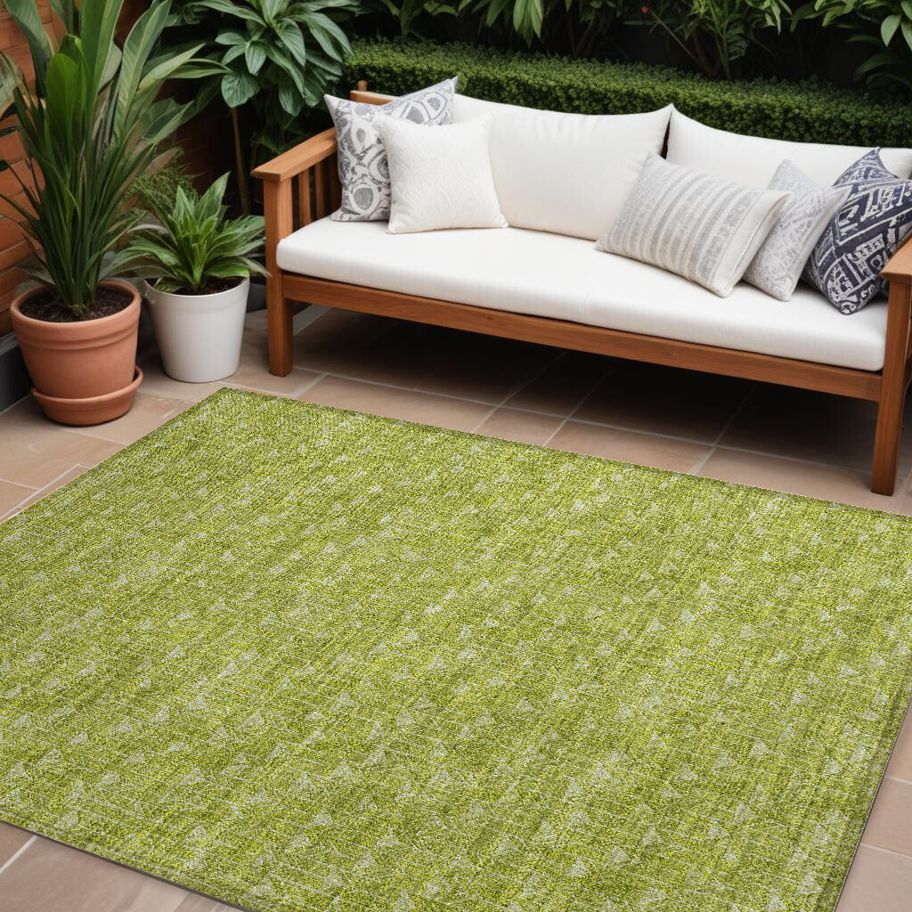 9' X 12' Moss Green Geometric Washable Non Skid Indoor Outdoor Area Rug - American Smart