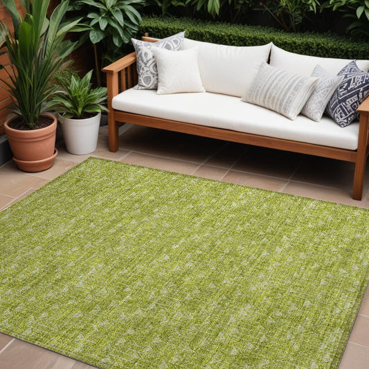 9' X 12' Moss Green Geometric Washable Non Skid Indoor Outdoor Area Rug - American Smart