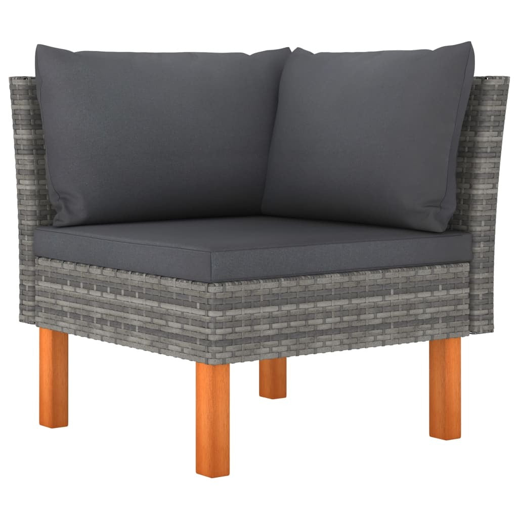 Outdoor patio lounge set by American Smart featuring poly rattan chairs and solid eucalyptus wood table, perfect for outdoor relaxation.