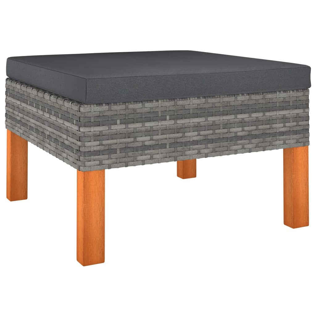 Outdoor patio lounge set with poly rattan and solid eucalyptus wood, includes three comfortable seating pieces.