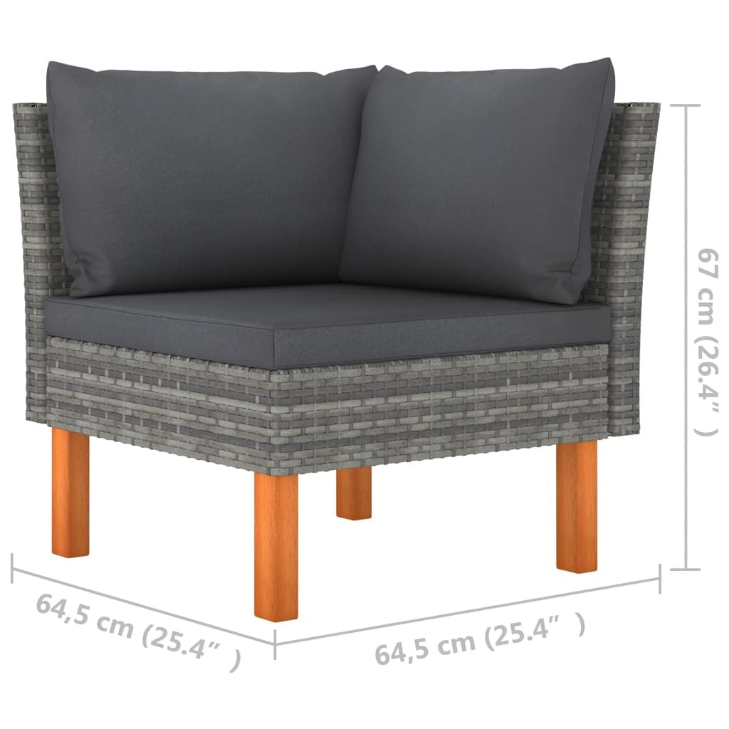 Outdoor patio lounge set with poly rattan and solid eucalyptus wood, includes three stylish seating pieces for outdoor relaxation.