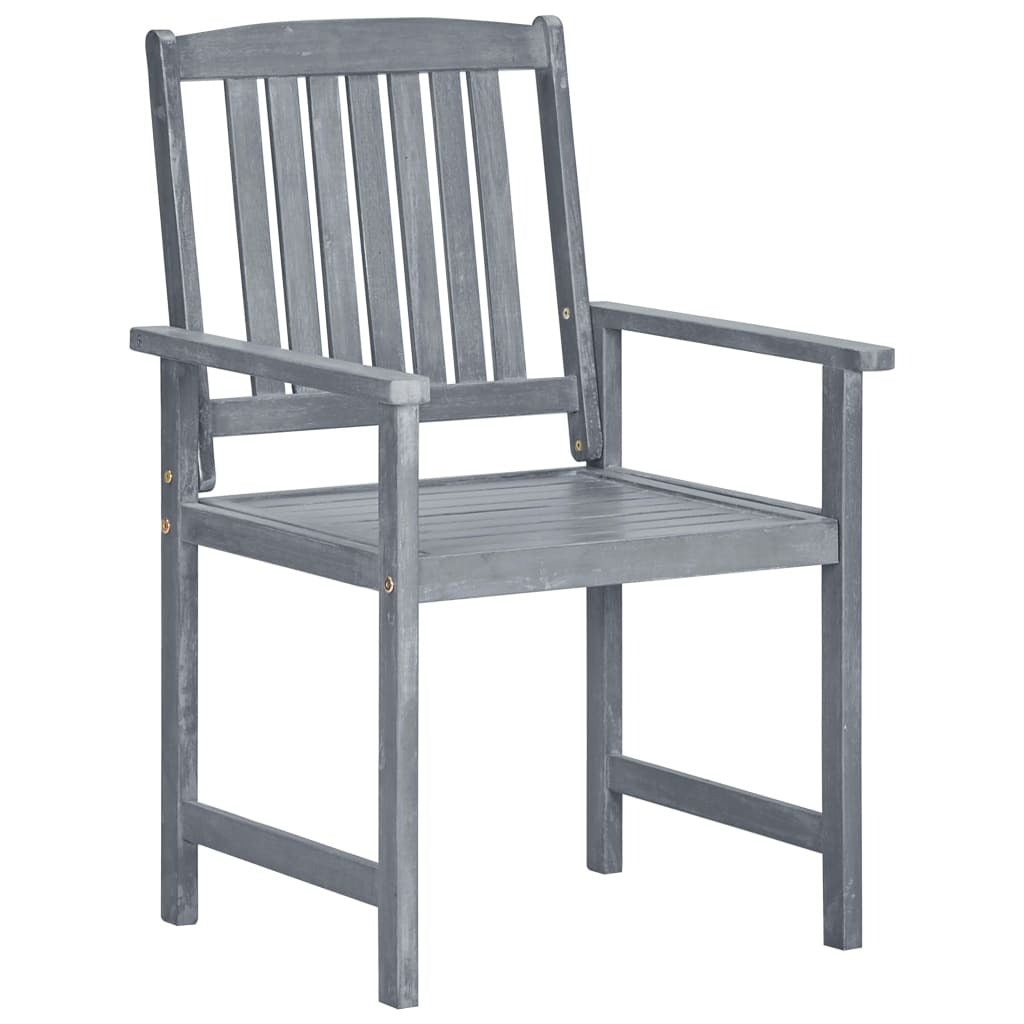 Set of 8 American Smart outdoor patio chairs made of solid acacia wood in gray, designed for stylish outdoor seating.