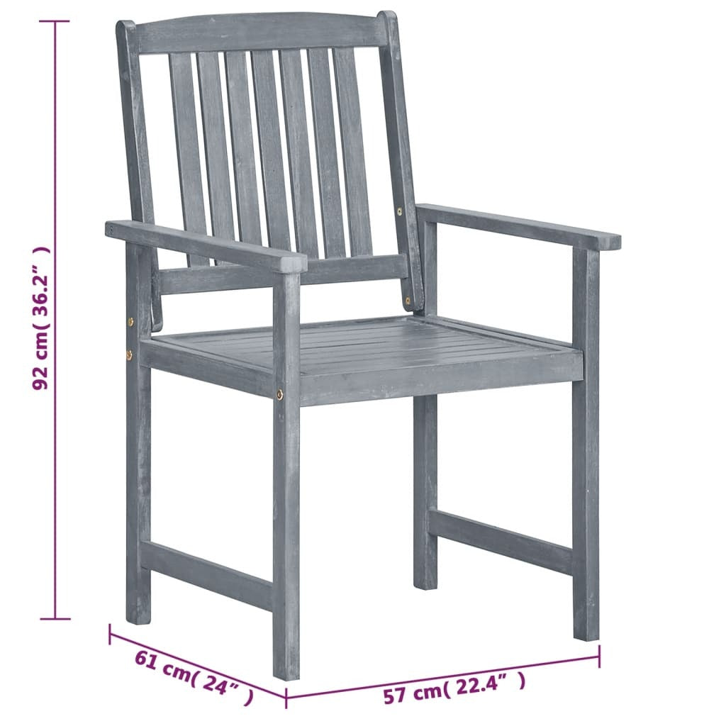 Set of 8 gray outdoor patio chairs made of solid acacia wood, designed for comfortable outdoor seating from American Smart WB.