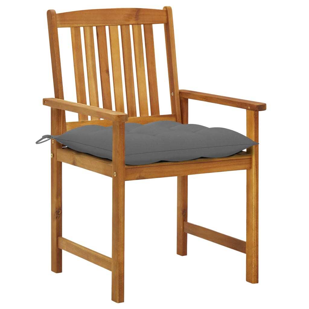 Pair of outdoor patio chairs with cushions made of solid acacia wood, American Smart WB outdoor seating set.