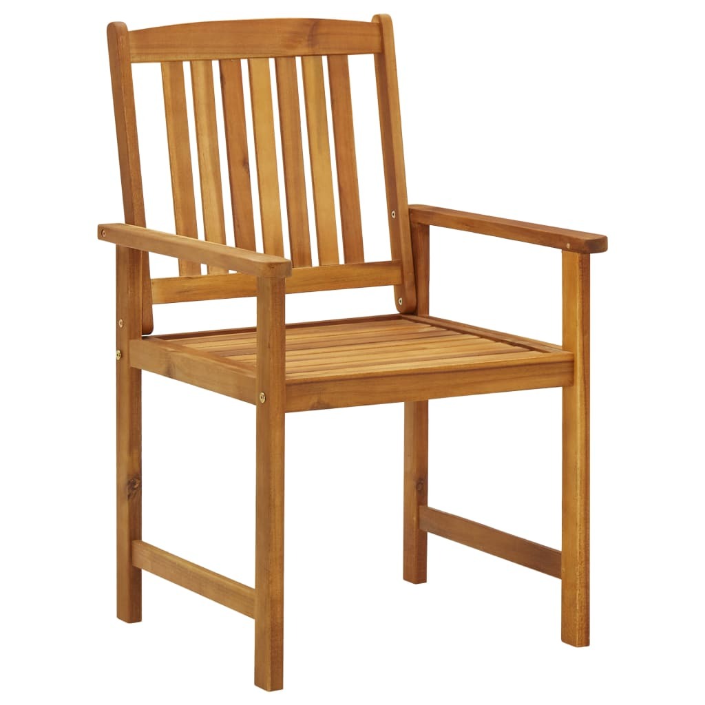 Pair of outdoor patio chairs with cushions made of solid acacia wood, from American Smart - WB, perfect for outdoor seating.