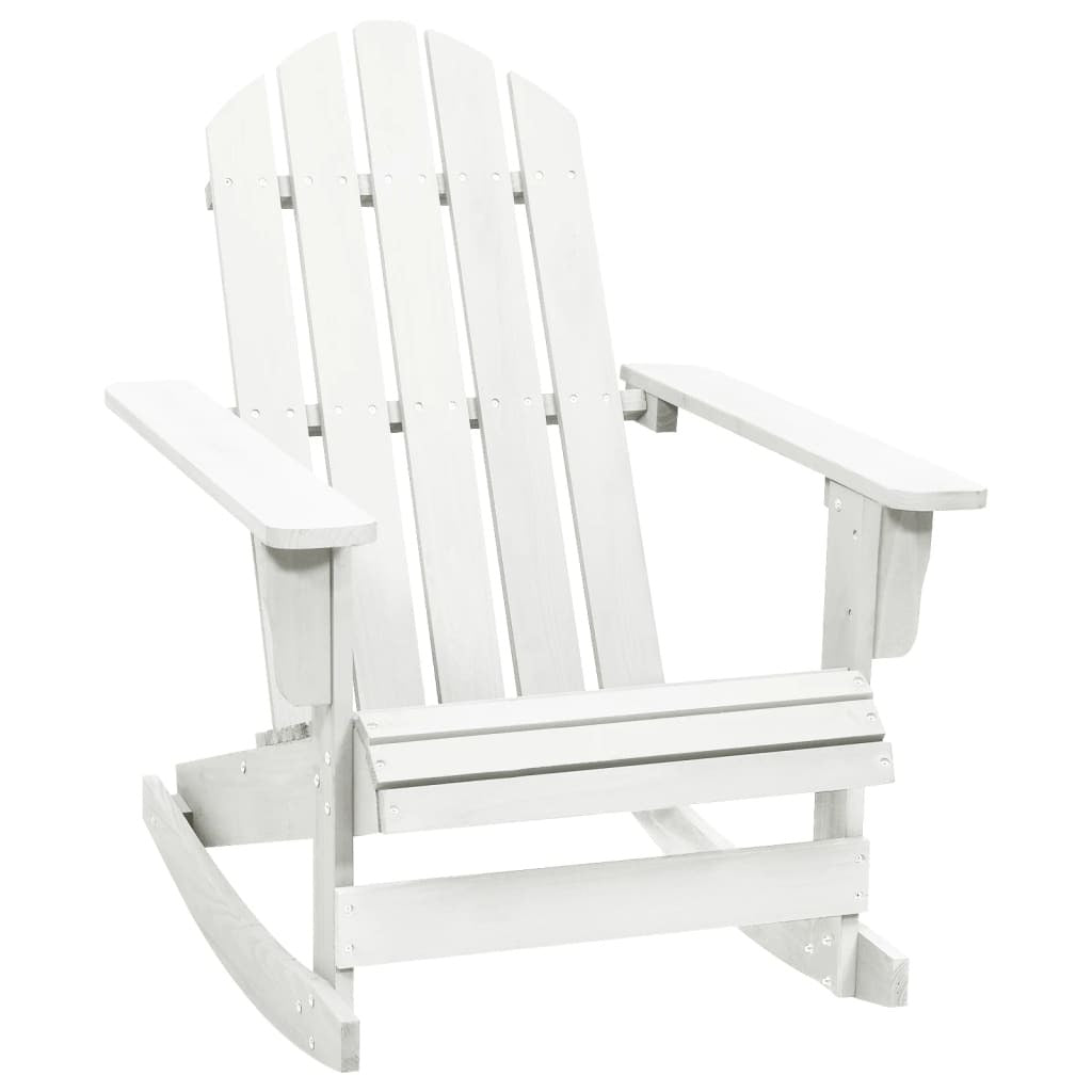 White wooden outdoor patio rocking chair by American Smart, showcasing a classic design with smooth rocking motion.