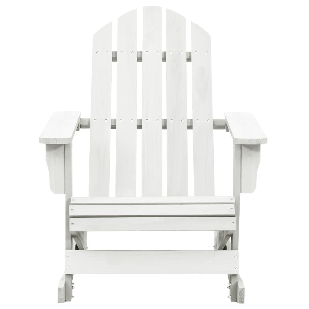 White wooden outdoor patio rocking chair by American Smart, designed for comfortable outdoor seating and relaxation.