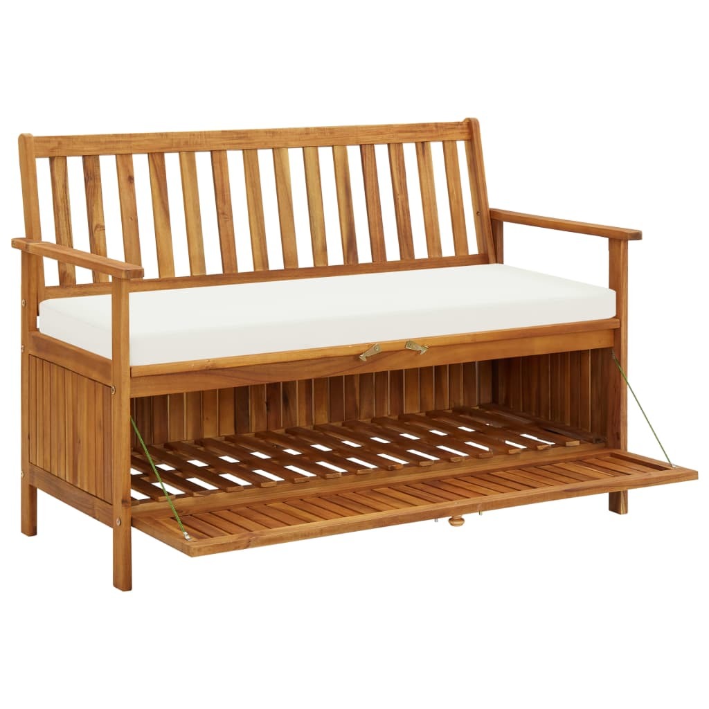 Outdoor patio storage bench made of solid acacia wood by American Smart, 47.2"x24.8"x33.1" with seating and storage space.