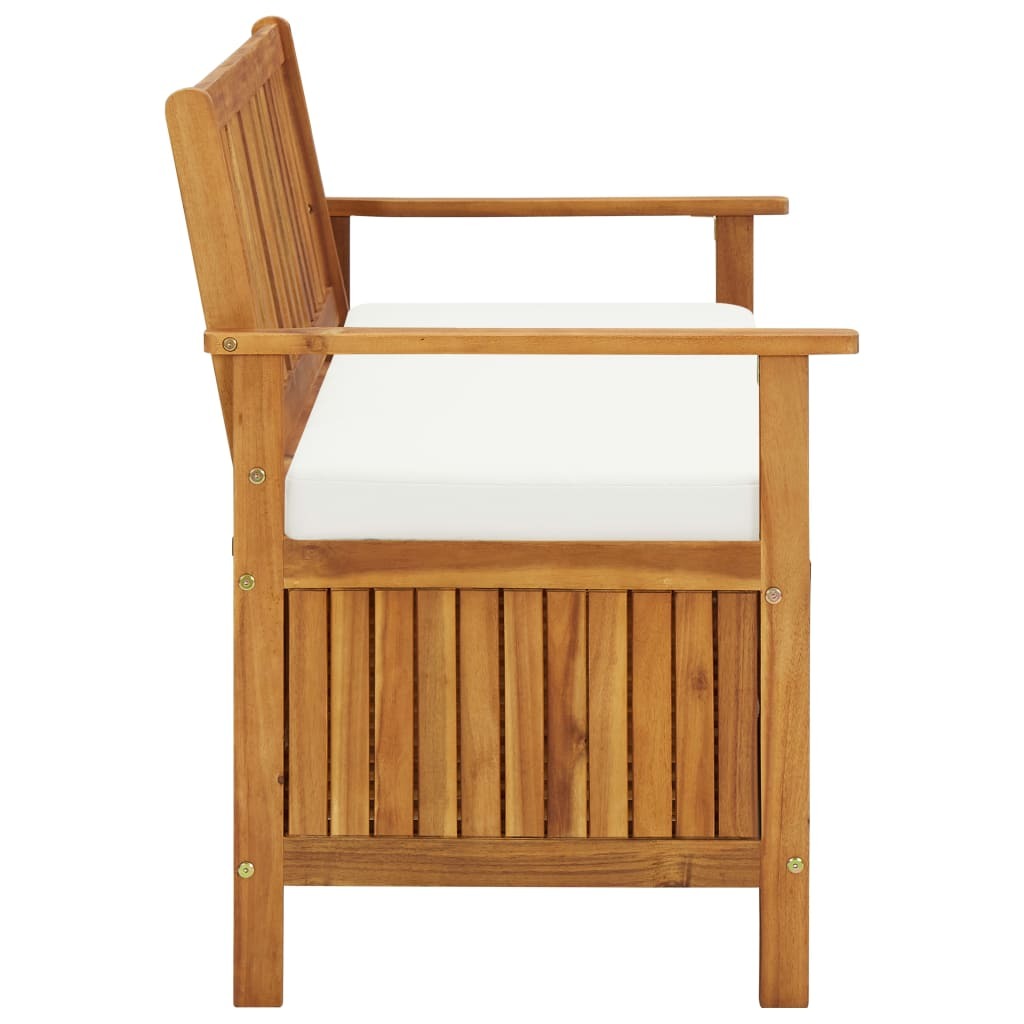Outdoor patio storage bench made of solid acacia wood with seating and storage space, by American Smart WB.
