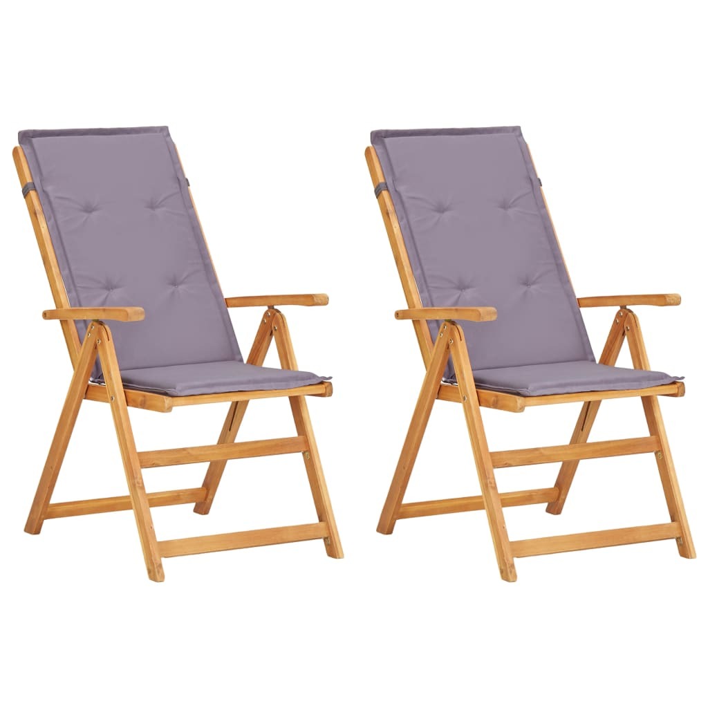 Two brown reclining patio chairs made of solid acacia wood for outdoor seating, by American Smart WB.