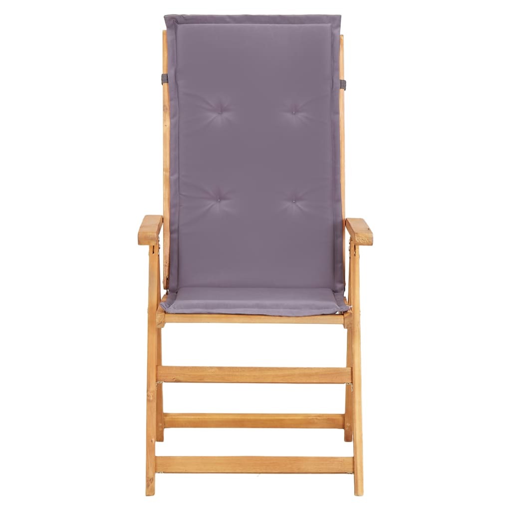 Two brown reclining patio chairs made of solid acacia wood for outdoor seating, designed by American Smart WB.