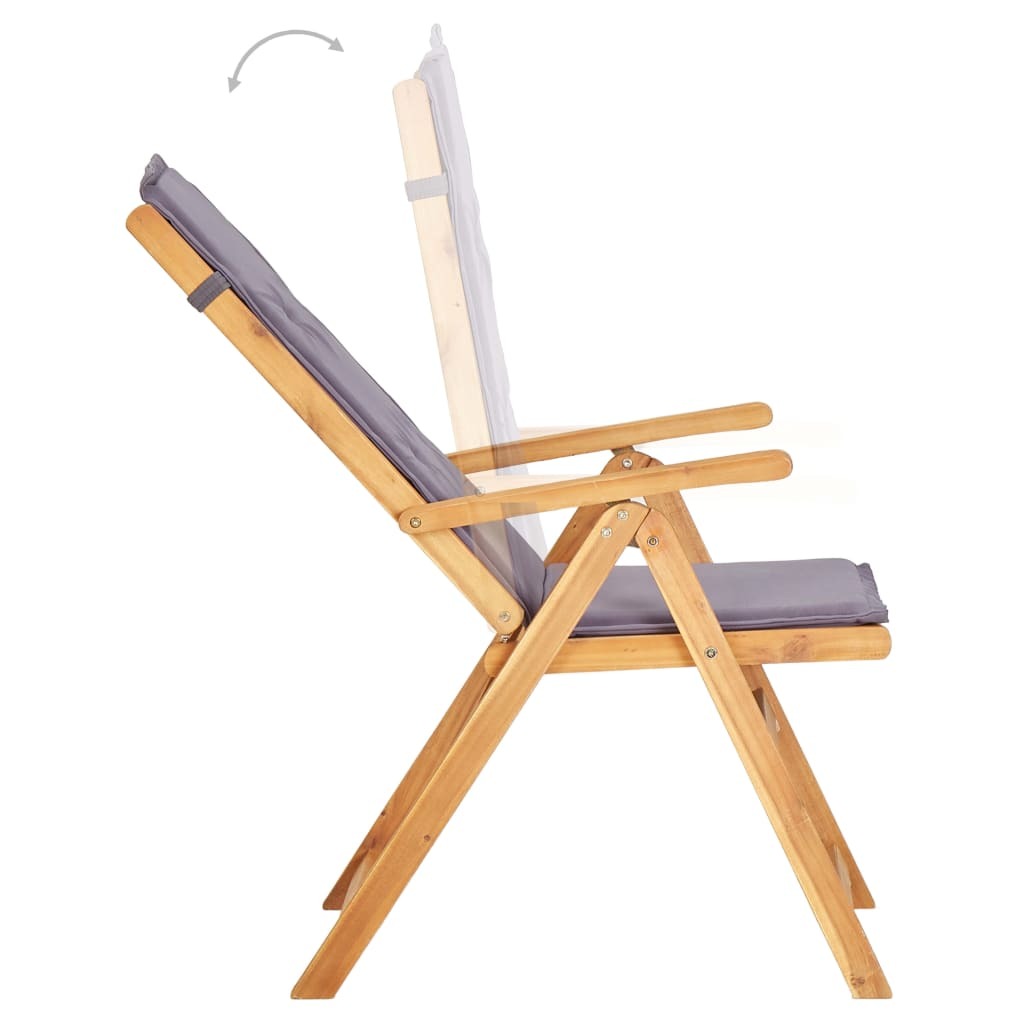 Two brown reclining patio chairs made of solid acacia wood for outdoor seating by American Smart - WB.