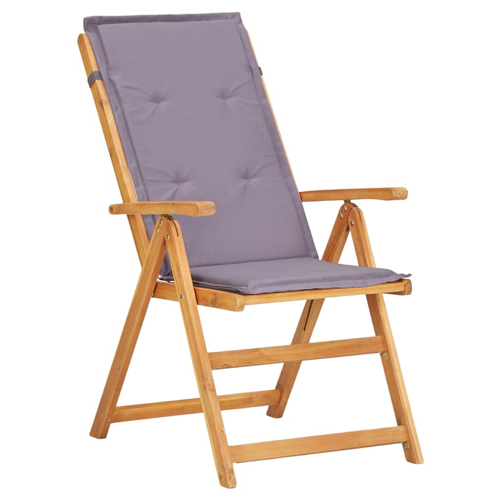Two brown reclining patio chairs made of solid acacia wood, outdoor seating by American Smart WB, shown with adjustable backrests.