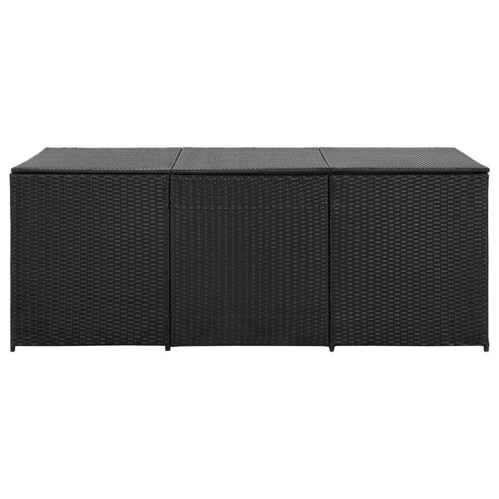 Black outdoor patio storage box by American Smart WB, 70.9x35.4x27.6 inches, made of weather-resistant poly rattan.