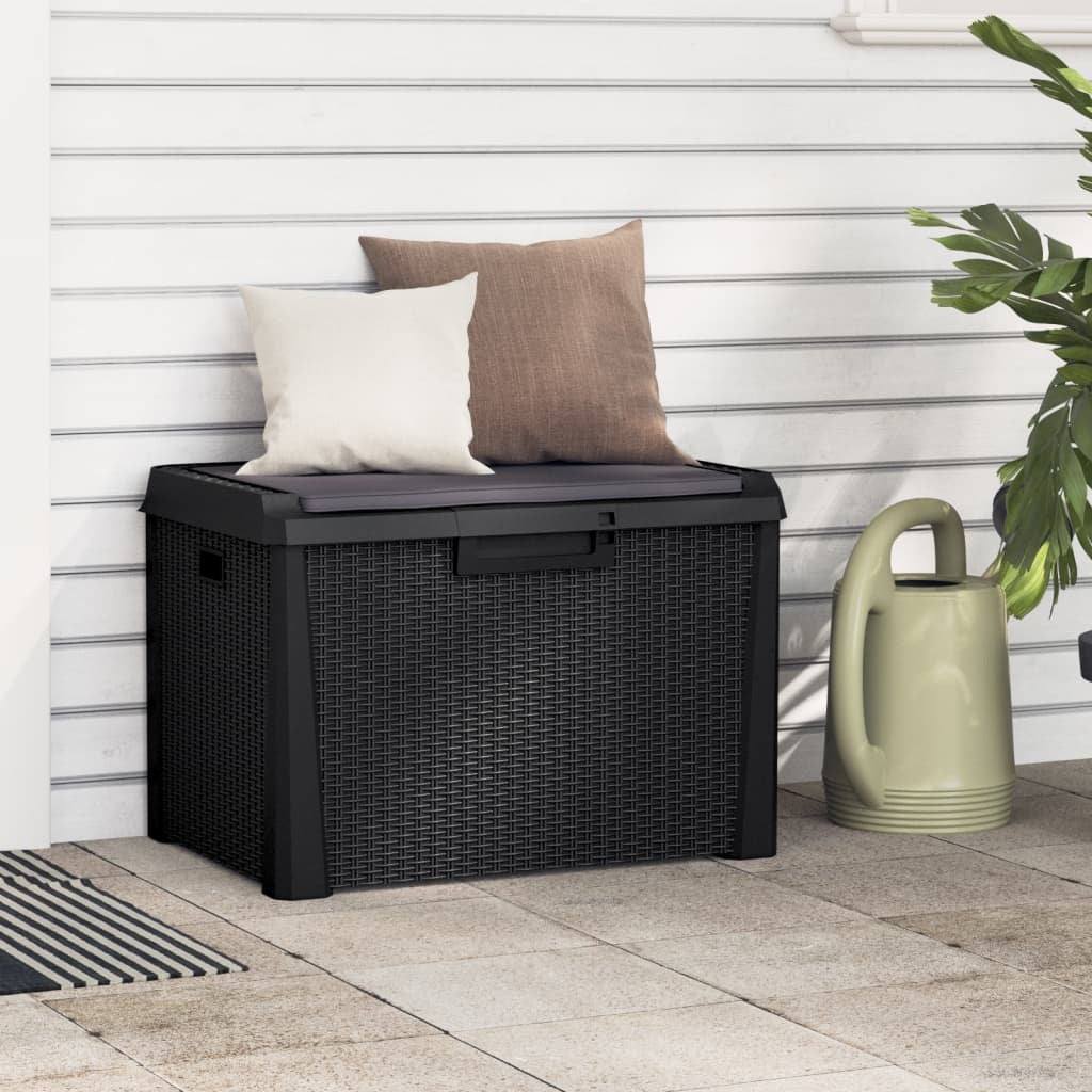 American Smart outdoor patio storage box with seat cushion in anthracite, 33-gallon capacity, made of durable PP plastic.