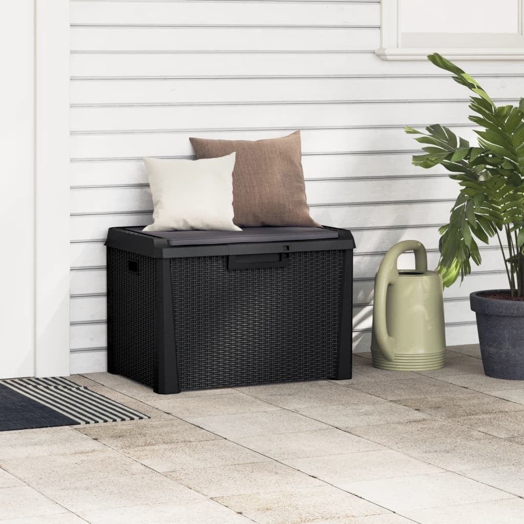 Anthracite patio storage box with seat cushion, 33-gallon outdoor storage box from American Smart WB, made of durable PP material.