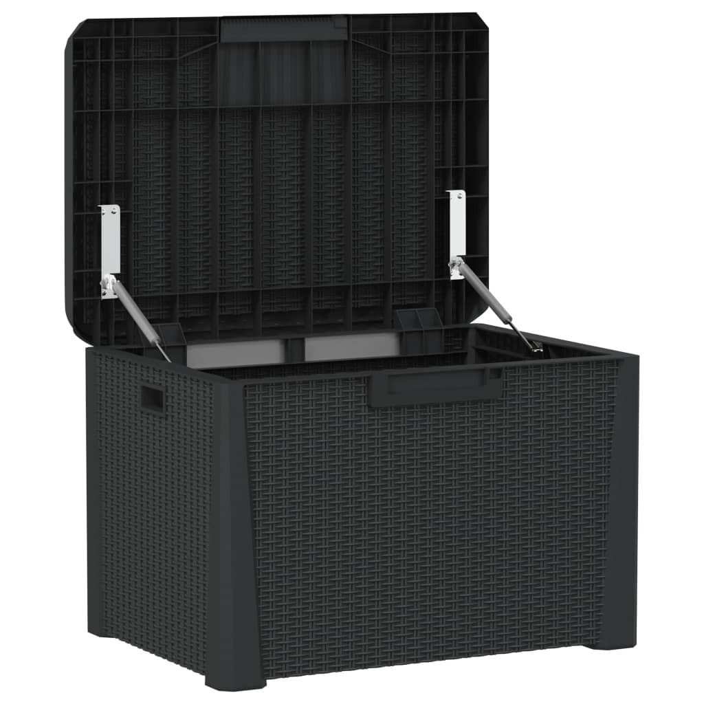 American Smart outdoor patio storage box with seat cushion in anthracite, 33-gallon capacity, made of durable PP material.