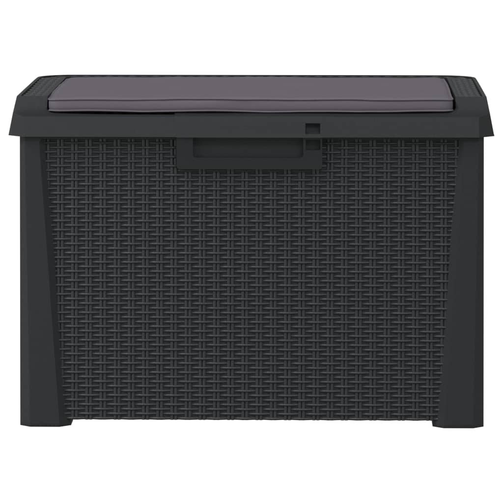 Anthracite American Smart outdoor patio storage box with seat cushion, 33-gallon capacity, made of durable polypropylene.