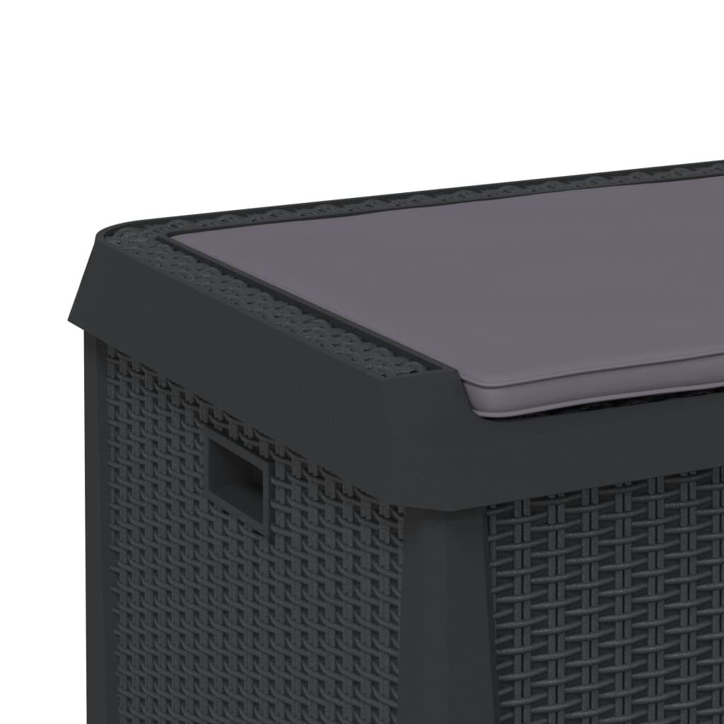Anthracite patio storage box with seat cushion, American Smart WB outdoor storage container, 33-gallon capacity, durable PP material.