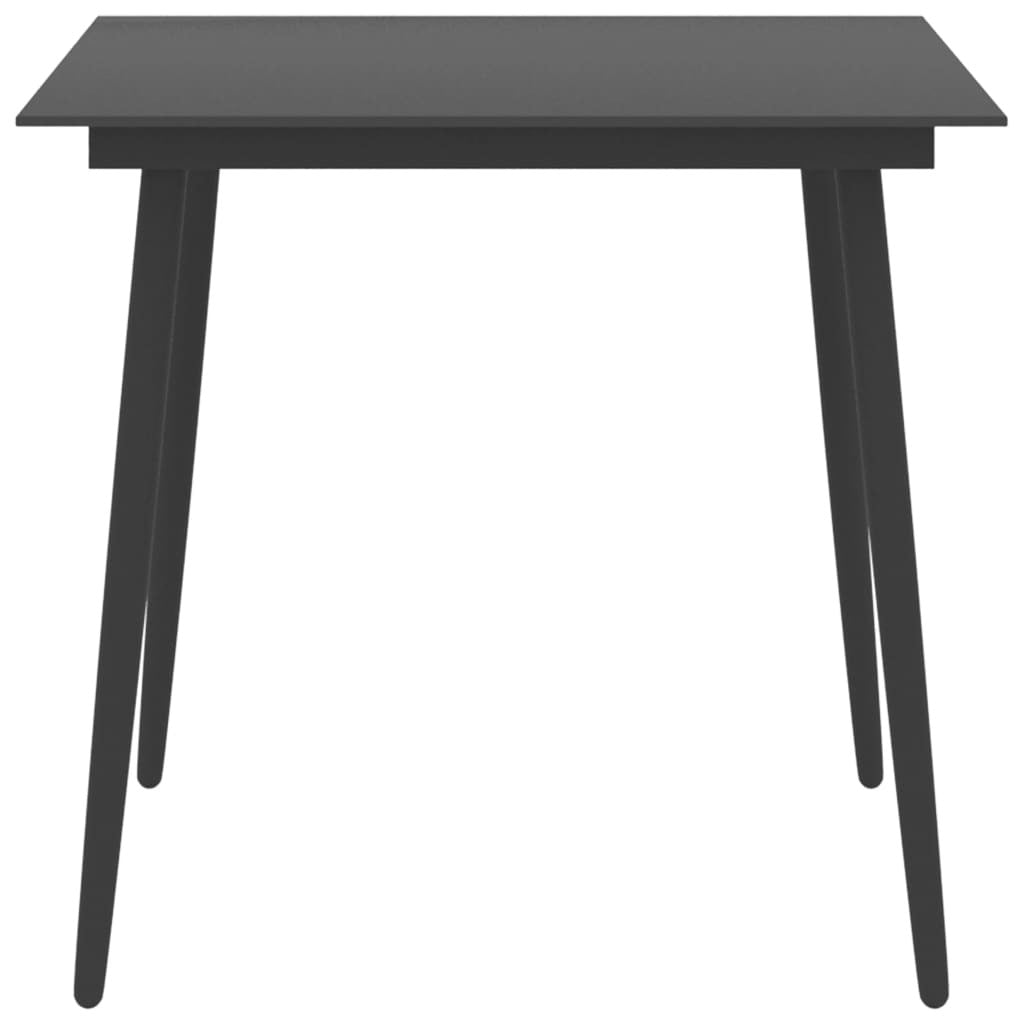 Black steel and glass patio dining table with 31.5-inch square surface, outdoor table by American Smart - WB