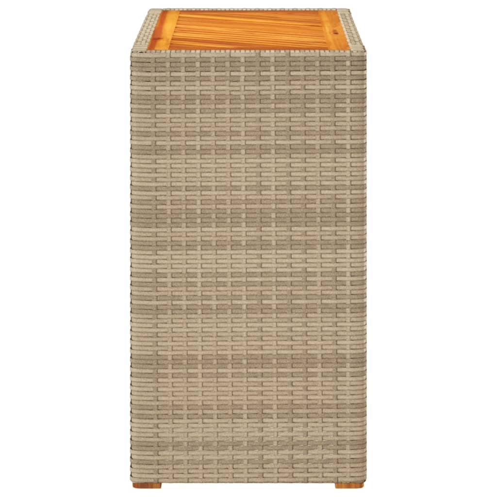 Outdoor patio side table with wooden top, beige poly rattan frame, 23.6x15.7x29.5 inches, by American Smart WB