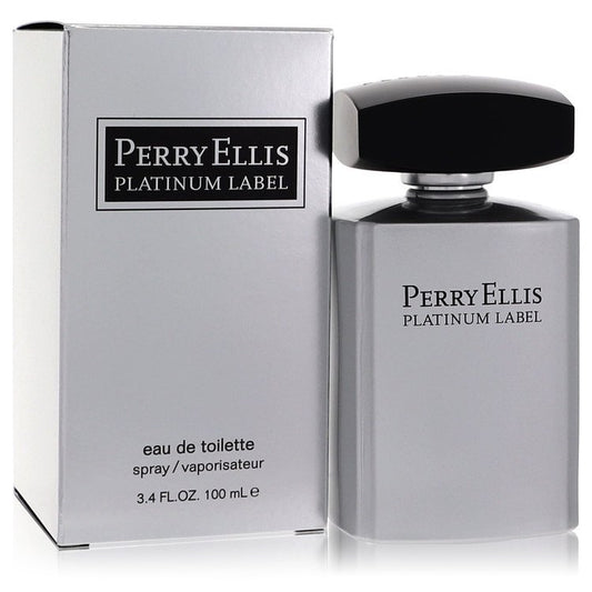 Perry Ellis Platinum Label men's Eau De Toilette spray in 3.4 oz bottle, featuring sleek packaging and branding.