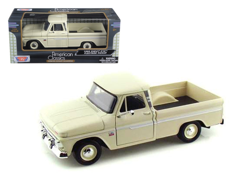 1966 Chevrolet C10 Fleetside pickup truck diecast model in cream, 1/24 scale by Motormax, detailed American Smart - WB collectible car
