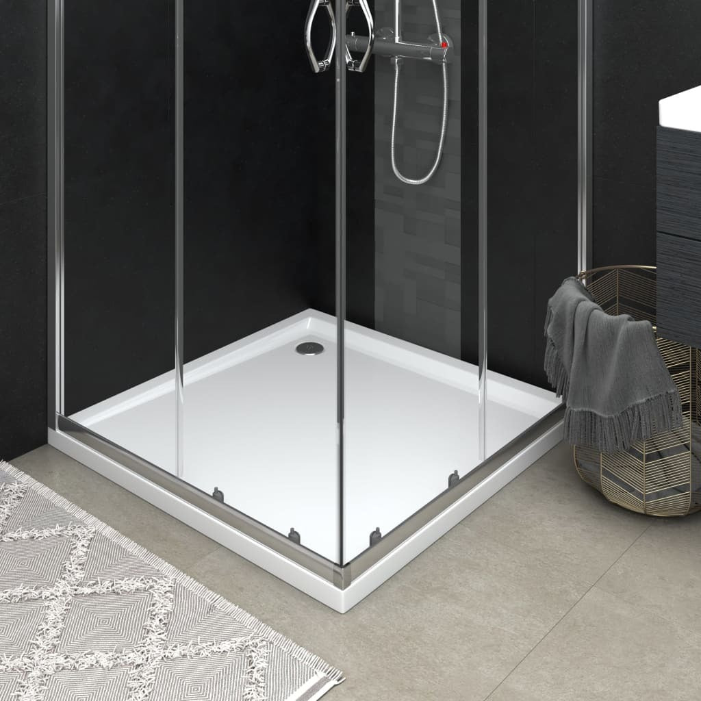 Square white ABS shower base tray, 31.5x31.5 inches, plumbing fixture from American Smart WB, shown in a bathroom setting.