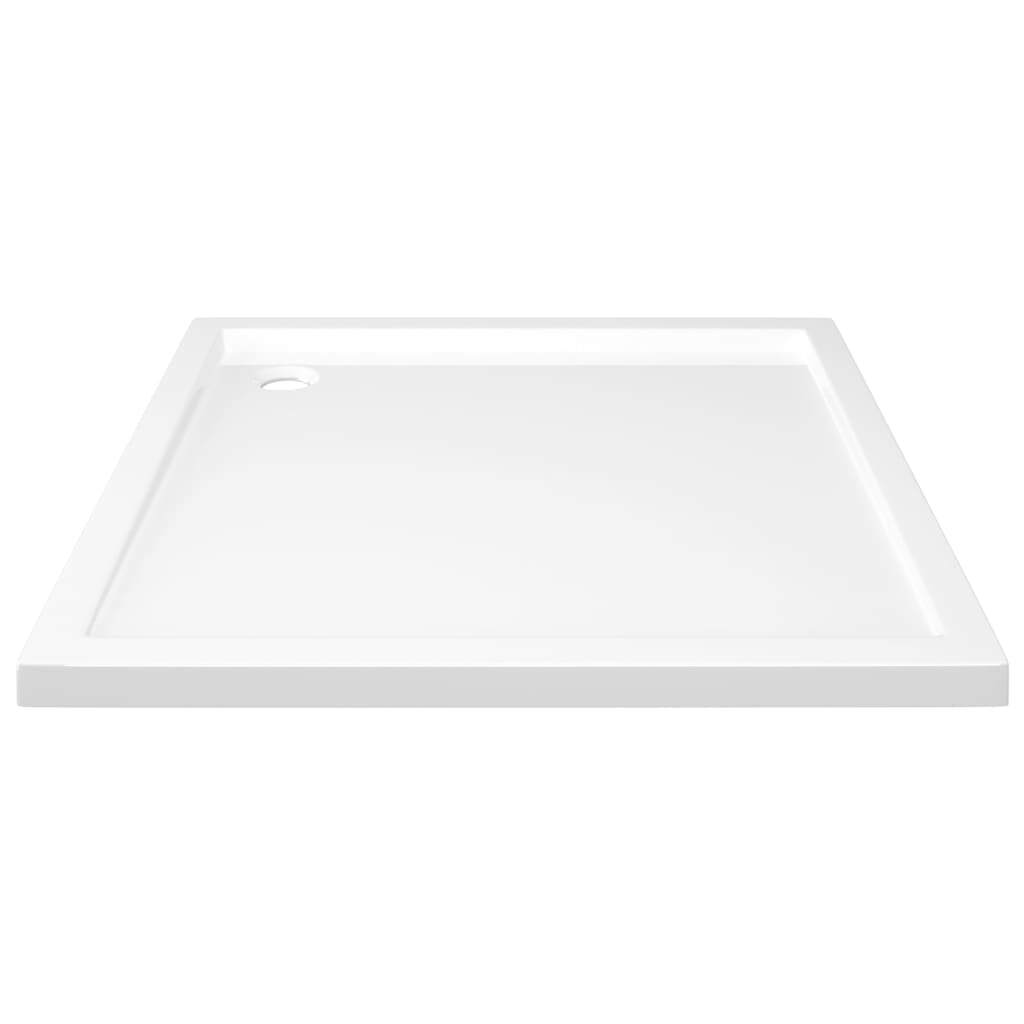 White square ABS shower base tray measuring 31.5x31.5 inches, plumbing fixture hardware by American Smart WB.