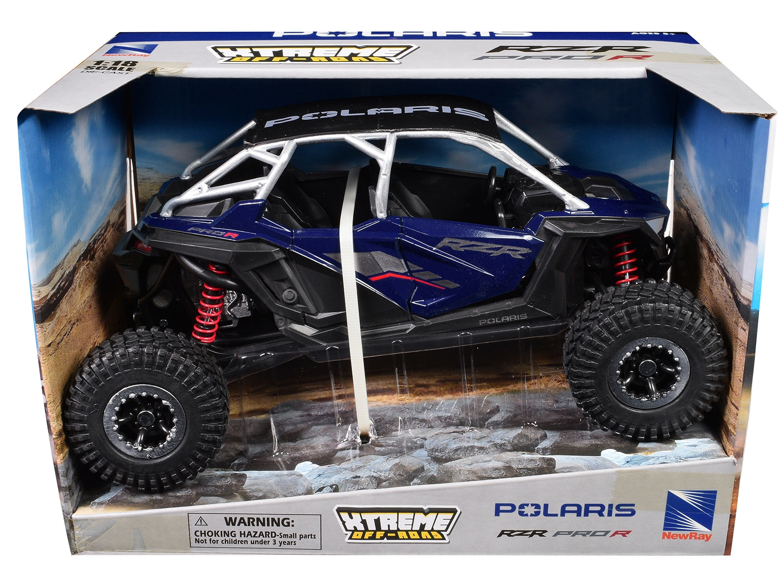 Blue Polaris RZR Pro R UTV diecast model by American Smart, featuring black top and detailed off-road design.