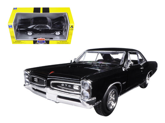 Black 1966 Pontiac GTO diecast model car from the Muscle Car Collection by New Ray, detailed 1/25 scale collectible toy.