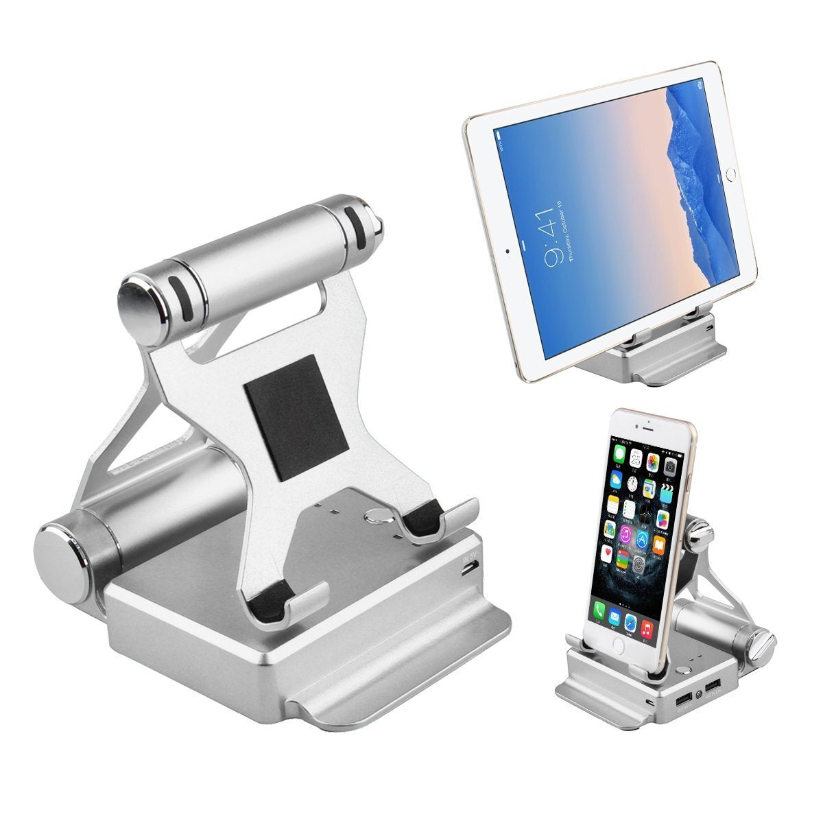 Color: Silver - Podium Style Stand With Extended Battery Up To 200% For iPad, iPhone And Other Smart Gadgets - American Smart