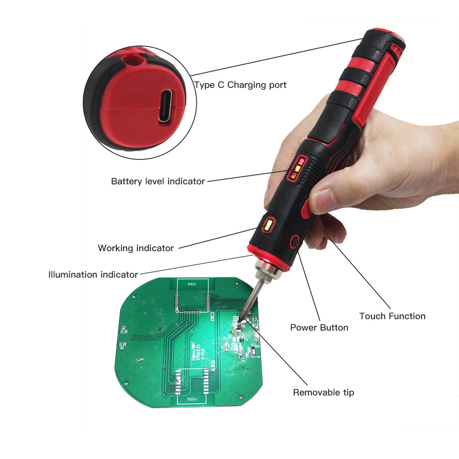 American Smart WB 1800mAh wireless rechargeable soldering iron, portable professional electronic repair tool, no adapter included